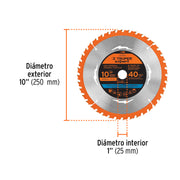 Disco sierra 10' para madera, 40 dientes centro 1', EXPERT