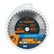 Disco sierra 10' para madera, 40 dientes centro 1', TRUPER