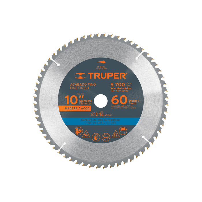 Disco sierra 10' para madera, 60 dientes centro 1', TRUPER