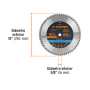 Disco sierra 10' para madera, 60 dientes centro 5/8', TRUPER