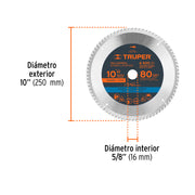 Disco sierra 10' para madera, 80 dientes centro 5/8', TRUPER