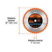 Disco sierra 12' para madera, 40 dientes centro 1', EXPERT