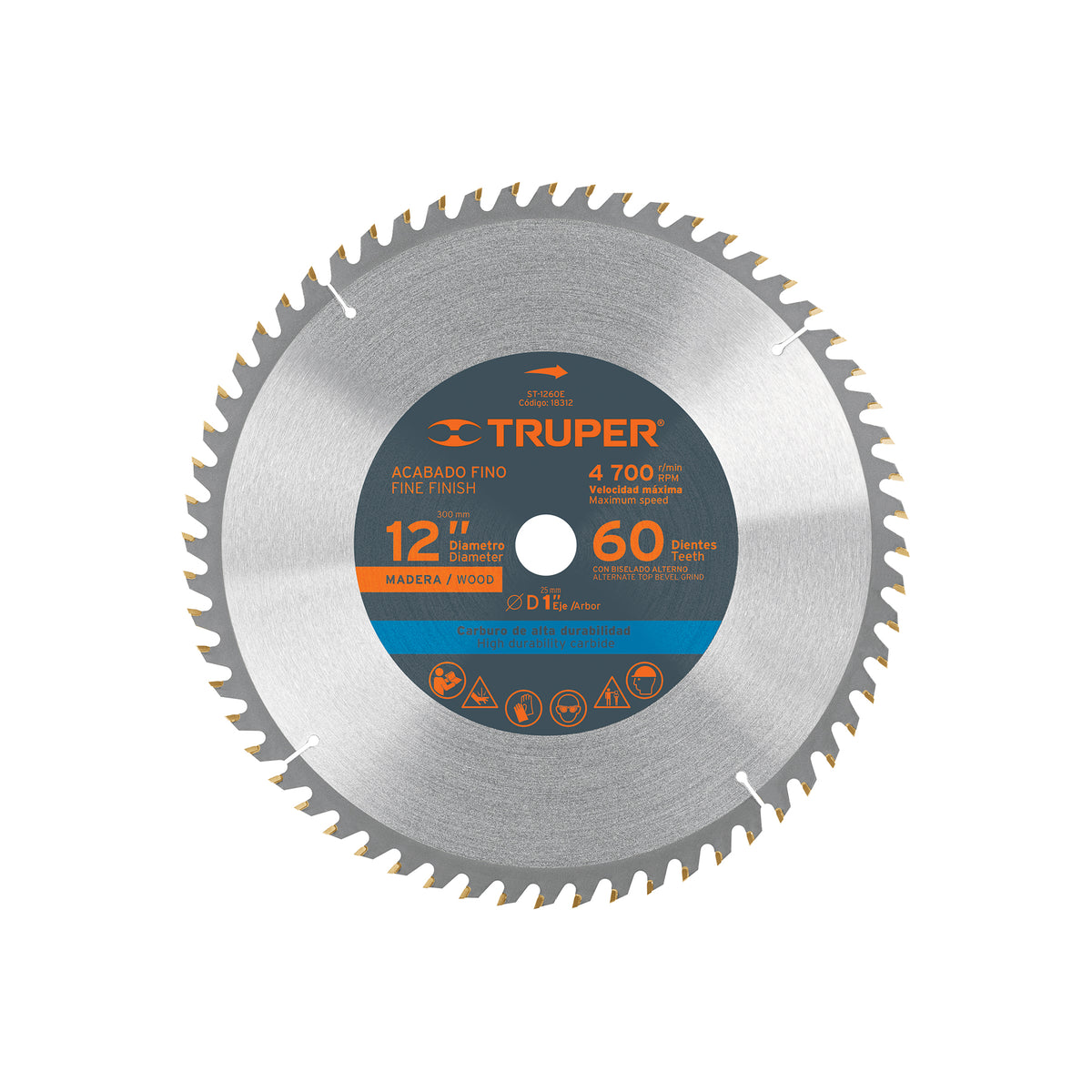 Disco sierra 12' para madera, 60 dientes centro 1', TRUPER