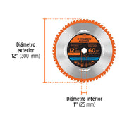 Disco sierra 12' para madera, 60 dientes centro 1', EXPERT