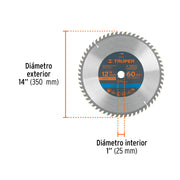 Disco sierra 12' para madera, 60 dientes centro 1', TRUPER