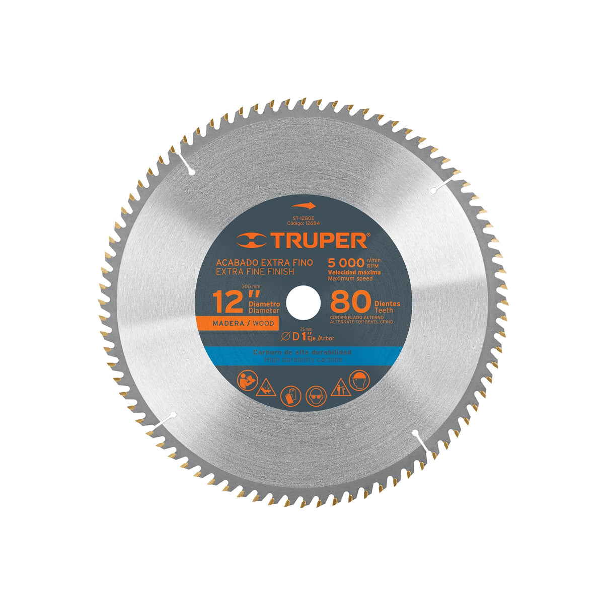 Disco sierra 12' para madera, 80 dientes centro 1', TRUPER