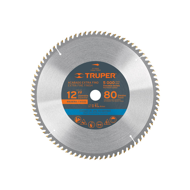 Disco sierra 12' para madera, 80 dientes centro 1', TRUPER