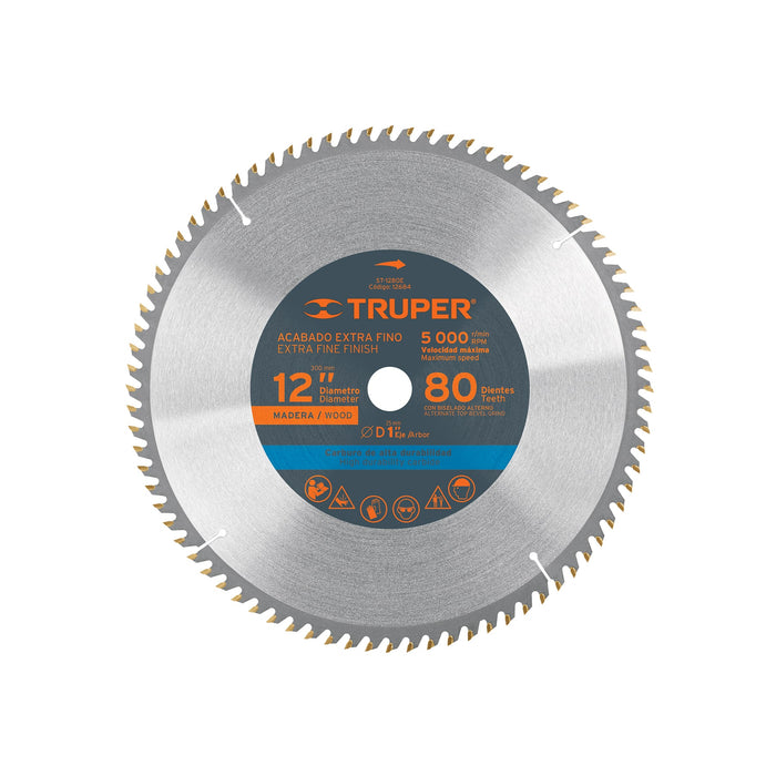 Disco sierra 12' para madera, 80 dientes centro 1', TRUPER