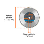 Disco sierra 12' para madera, 80 dientes centro 1', TRUPER