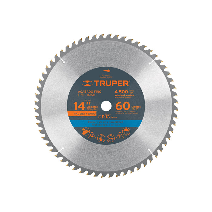 Disco sierra 14' para madera, 60 dientes centro 1', TRUPER