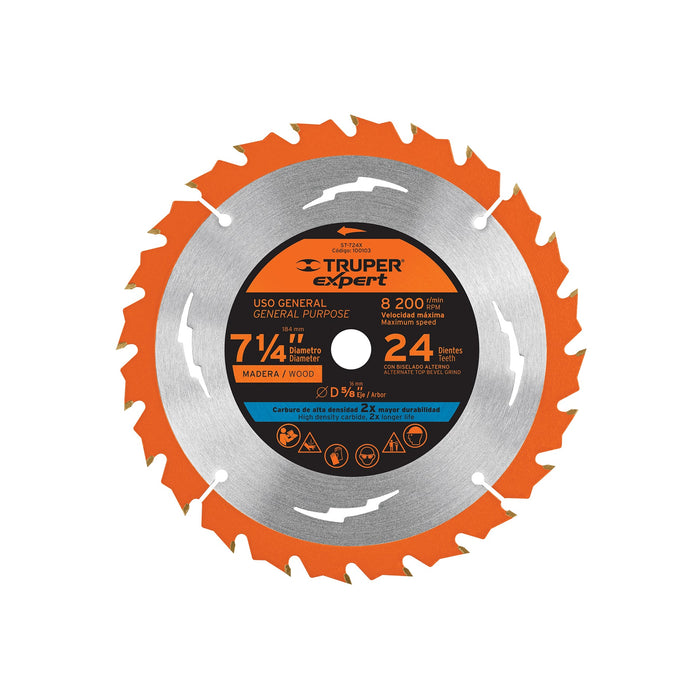 Disco sierra 7-1/4' p/madera, 24 dientes centro 5/8', EXPERT