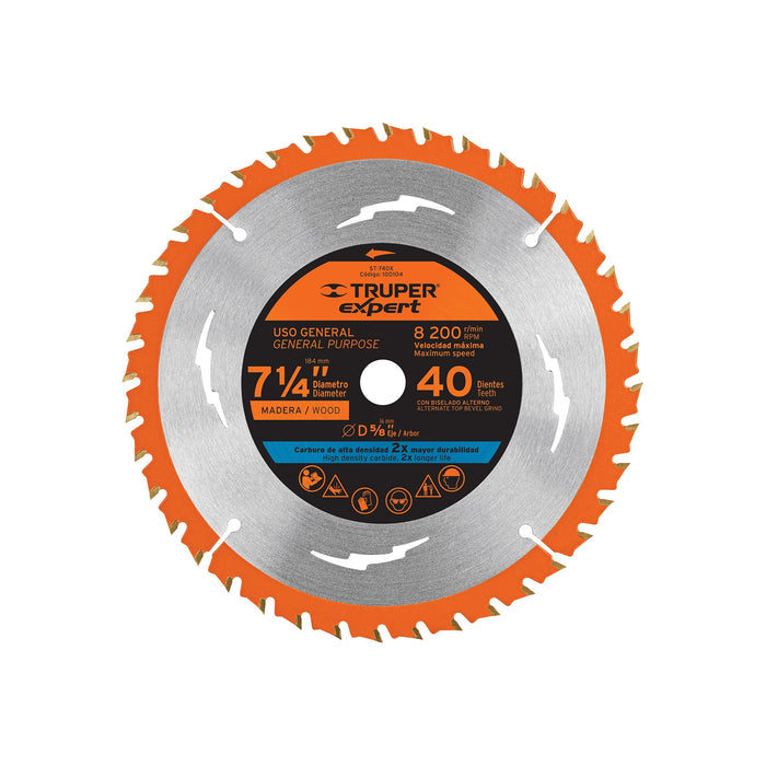 Disco sierra 7-1/4' p/madera, 40 dientes centro 5/8', EXPERT