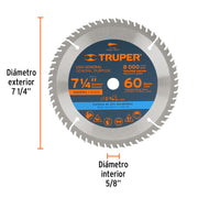 Disco sierra 7- 1/4' para madera, 60 dientes centro 5/8'