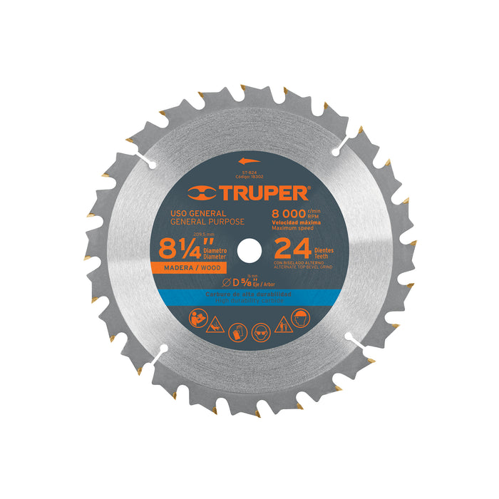 Disco sierra 8-1/4' para madera, 24 dientes centro 5/8'