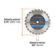 Disco sierra 8-1/4' para madera, 24 dientes centro 5/8'