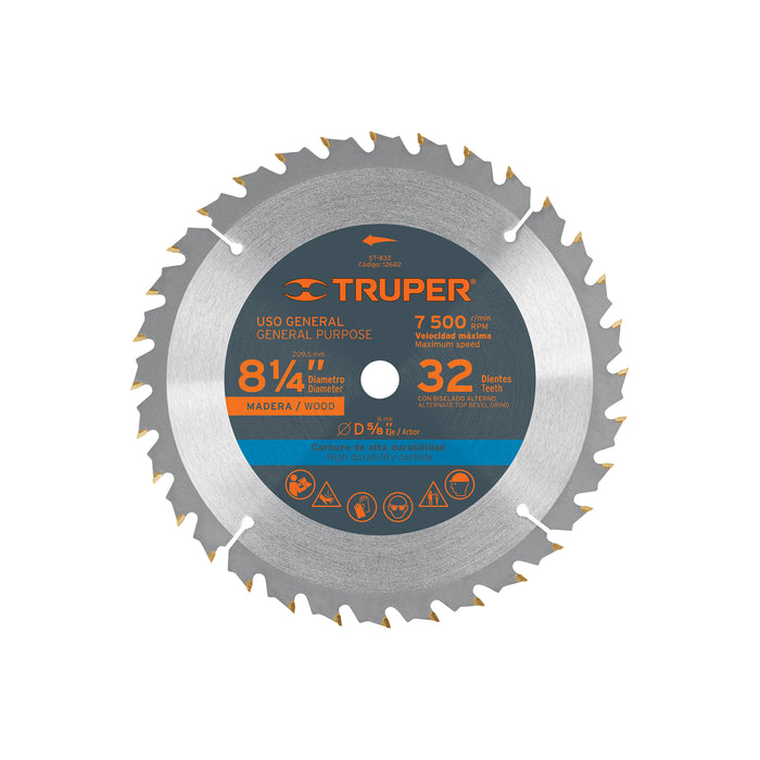 Disco sierra 8-1/4' para madera, 32 dientes centro 5/8'