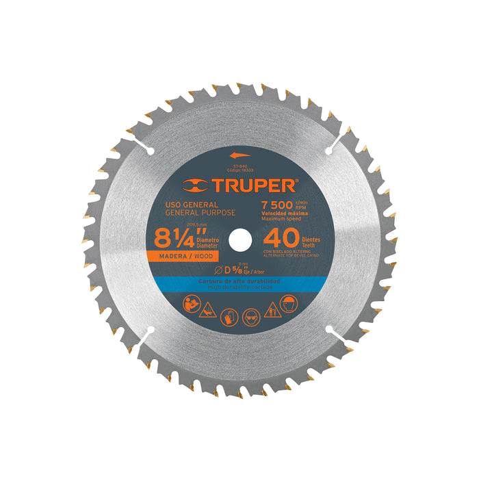 Disco sierra 8-1/4' para madera, 40 dientes centro 5/8'