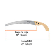 Serrucho de poda 14',hoja curva,6 DPP, mango madera, TRUPER
