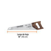 Serrucho Rapid 18', 7 DPP, mango de madera, TRUPER