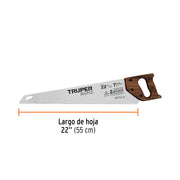 Serrucho Rapid 22', 7 DPP, mango de madera, TRUPER