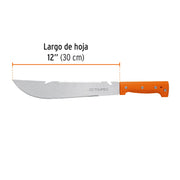 Machete rambo 12',cacha remachada naranja, con funda, TRUPER