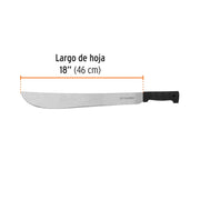 Machete estándar 18' cacha negra inyectada, TRUPER