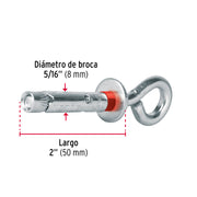 Caja con 100 taquetes expansivos 8x50 mm con armella cerrada