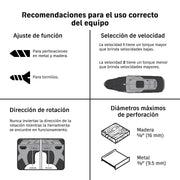 Taladro/destornillador 3/8', 12V, 1 batería 2Ah, PRETUL