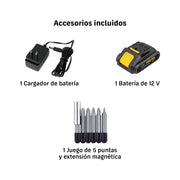 Taladro/destornillador 3/8', 12V, 1 batería 2Ah, PRETUL
