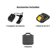 Kit taladro/destornillador 3/8', 12V, 33 accesorios, PRETUL