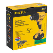 Taladro/destornillador 3/8', 12V, 1 batería 2Ah, PRETUL