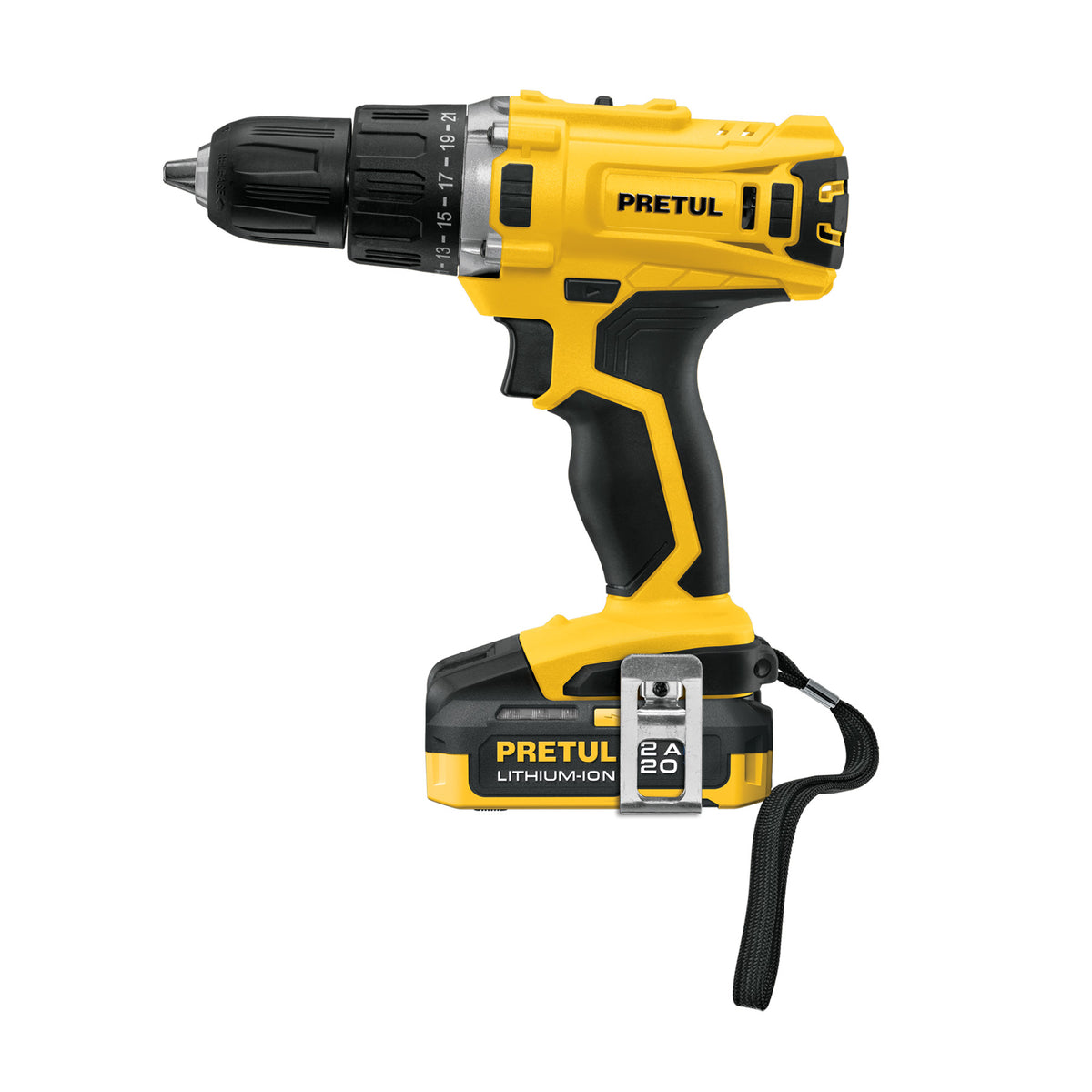 Taladro/destornillador 1/2', 20V, 1 batería 2Ah, PRETUL