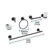 Juego de 6 accesorios para baño acabado negro, FOSET TÚBIG