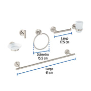 Juego de 6 accesorios para baño acabado satín, FOSET TÚBIG