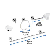 Juego de 6 accesorios para baño acabado cromo, FOSET TÚBIG