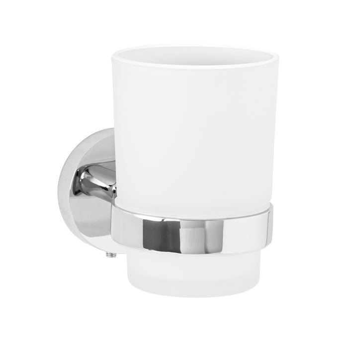 Portavaso cepillero cromo con vaso de vidrio, FOSET TÚBIG