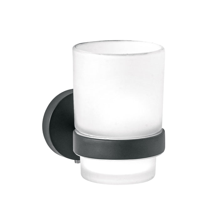 Portavaso cepillero negro con vaso de vidrio, FOSET TÚBIG