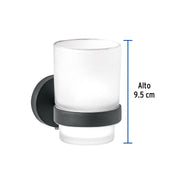 Portavaso cepillero negro con vaso de vidrio, FOSET TÚBIG