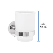Portavaso cepillero cromo con vaso de vidrio, FOSET TÚBIG