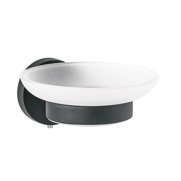 Jabonera metálica negro con plato de vidrio, FOSET TÚBIG