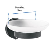 Jabonera metálica negro con plato de vidrio, FOSET TÚBIG