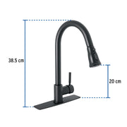 Monomando para fregadero, cuello extraible,negro mate, TÚBIG