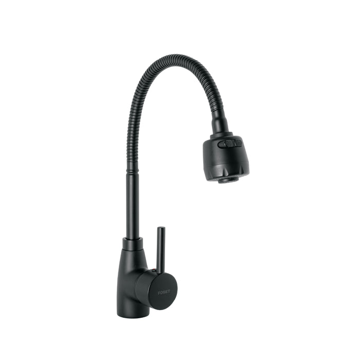 Monomando para fregadero con cuello flexible, negro, TÚBIG