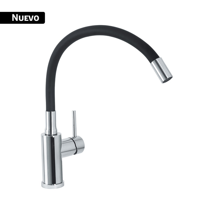 Monomando para fregadero cuello flexible negro, cromo, TUBIG