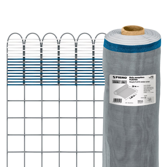 Rollo de 30 m x 1.05 m de malla mosquitera plástica gris