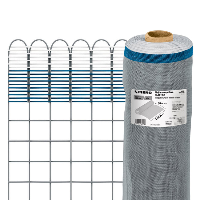 Rollo de 30 m x 1.2 m de malla mosquitera plástica gris