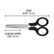 Tijera 4-1/2' escolar, punta roma, acero inoxidable, PRETUL
