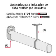 Tubo ovalado para clóset, 1.2 m, acero cromado, HERMEX