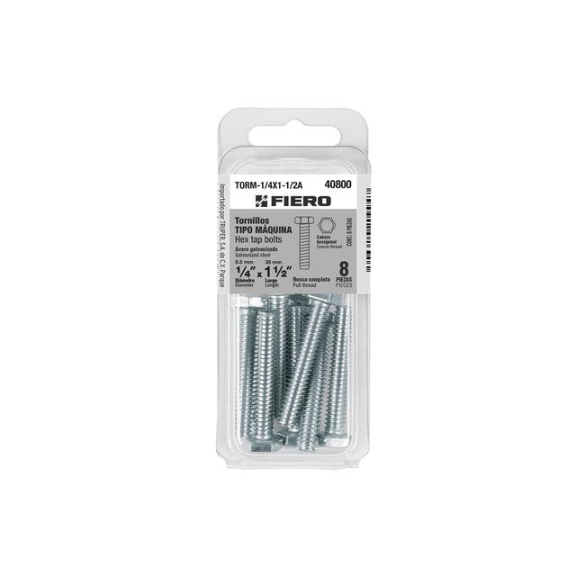 Blíster con 8 tornillos 1/4' x 1-1/2' tipo máquina, FIERO