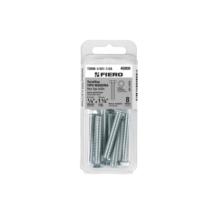 Blíster con 8 tornillos 1/4' x 1-1/2' tipo máquina, FIERO